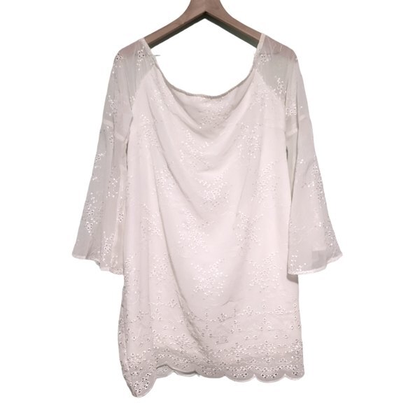 Lulu’s Bell Sleeve Dress Scallop Hem Off Shoulder Size Large - Picture 1 of 7
